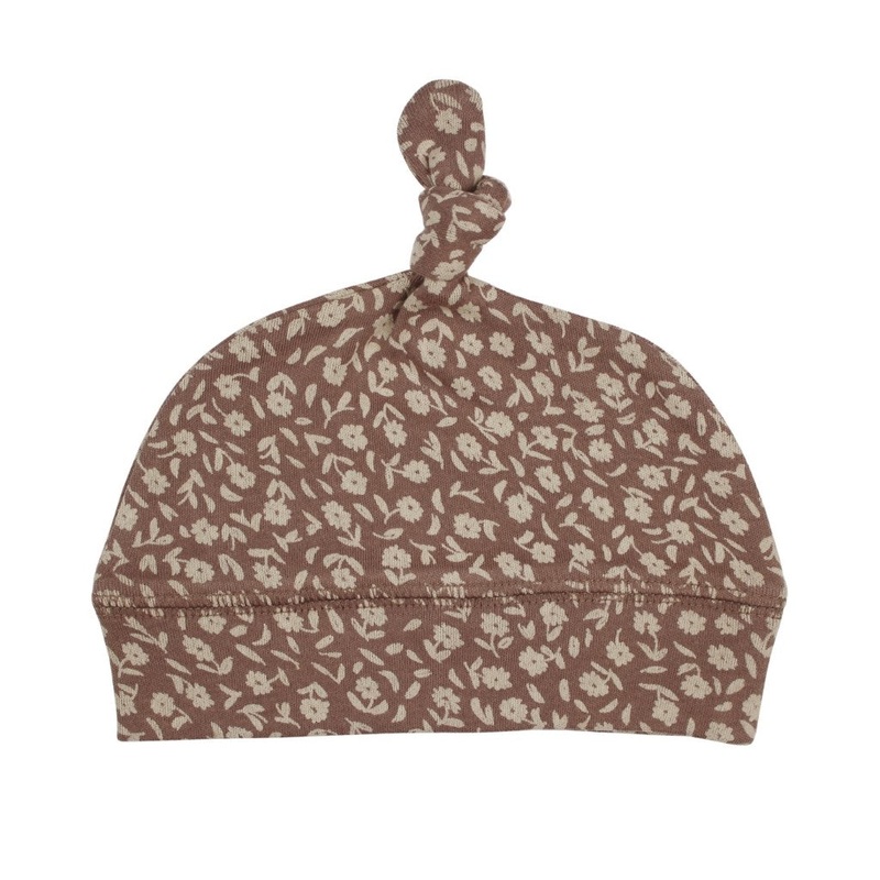 Banded Top Knot Hat – Latte Floral