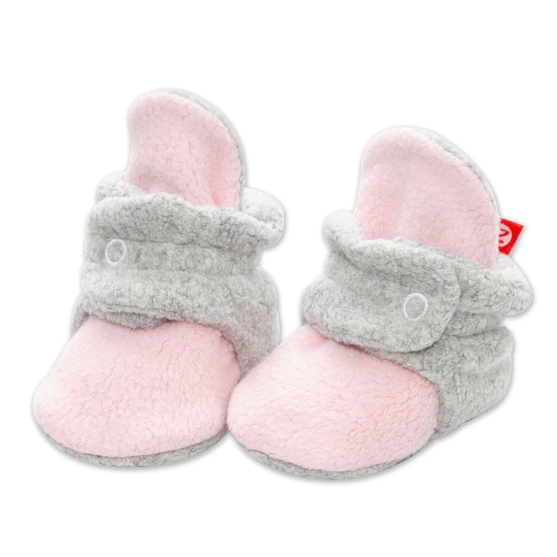 Cozie Fleece Baby Booties – Baby Pink/Heather Gray