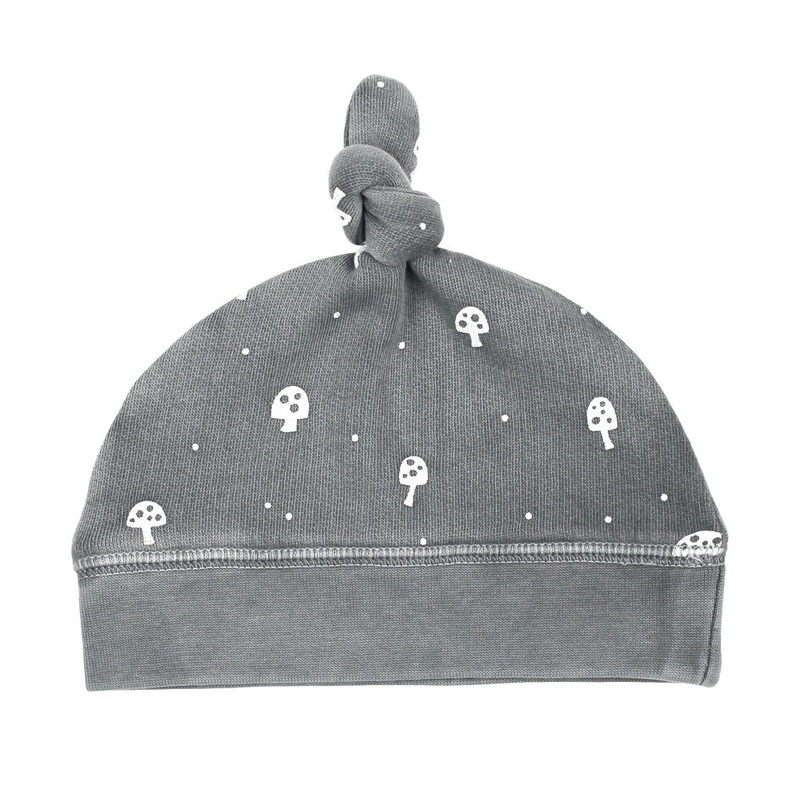 Organic Cozy Top Knot Hat – Mushrooms
