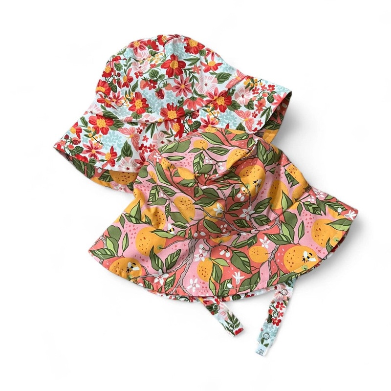 Organic Reversible Bucket Sun Hat – Strawberry Lemonade