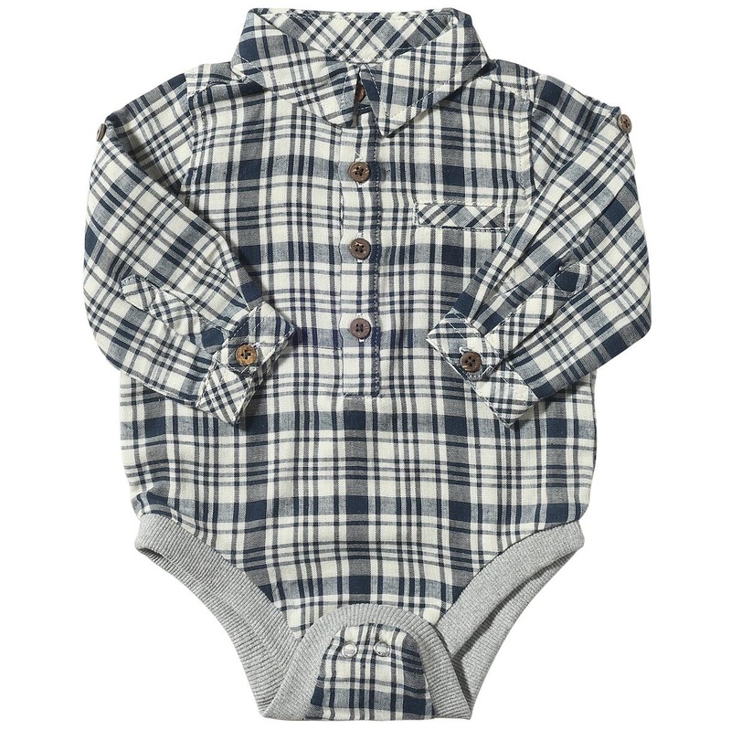 Me & Henry Jasper Woven Onesie (Navy/White Plaid)