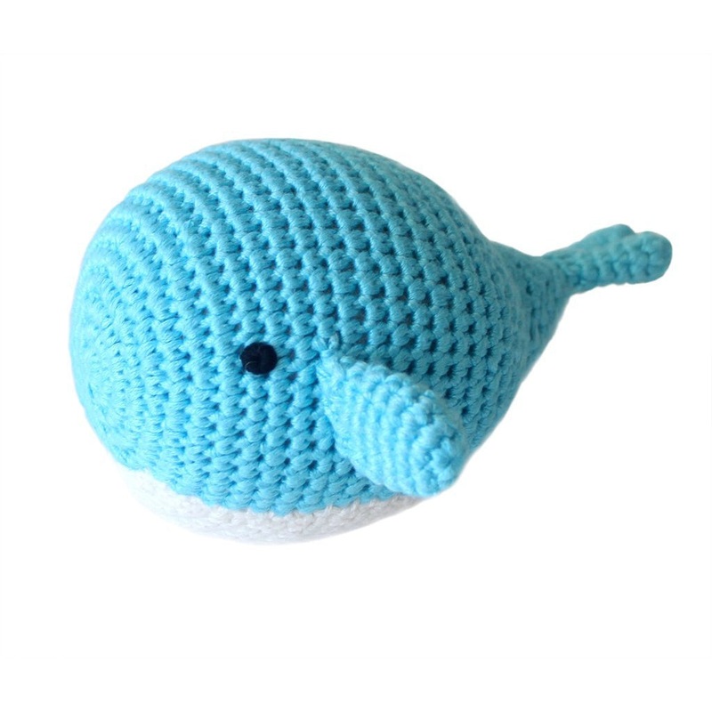 Handmade Bamboo Crochet Teething Rattle – Blue Whale