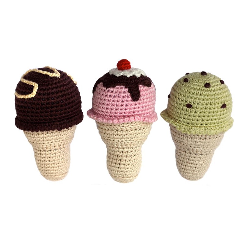 Handmade Bamboo Crochet Teething Rattle/Play Food – Ice Cream Cone