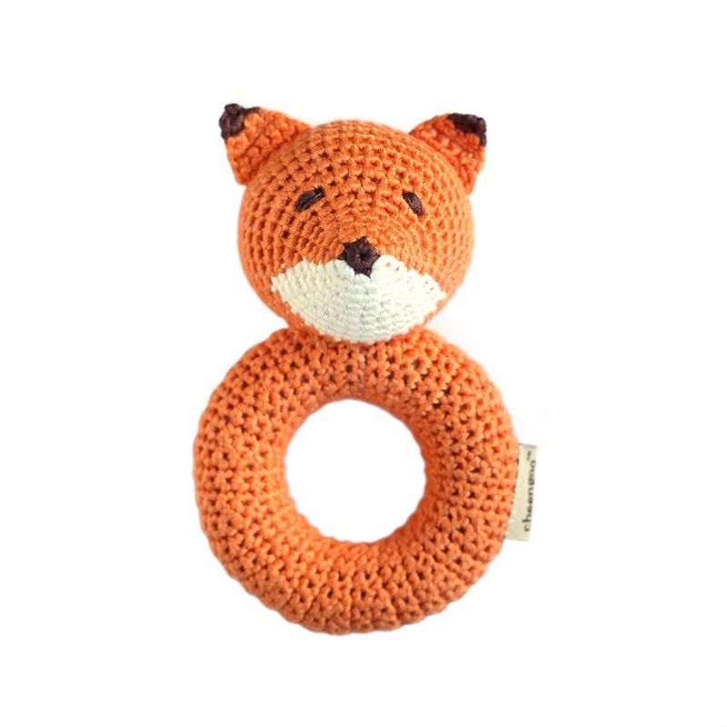 Handmade Crochet Teething Ring Rattle – Fox