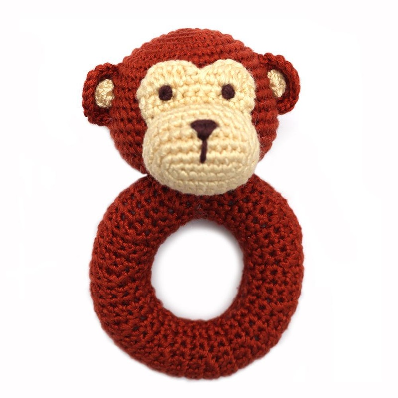 Handmade Crochet Teething Ring Rattle – Monkey