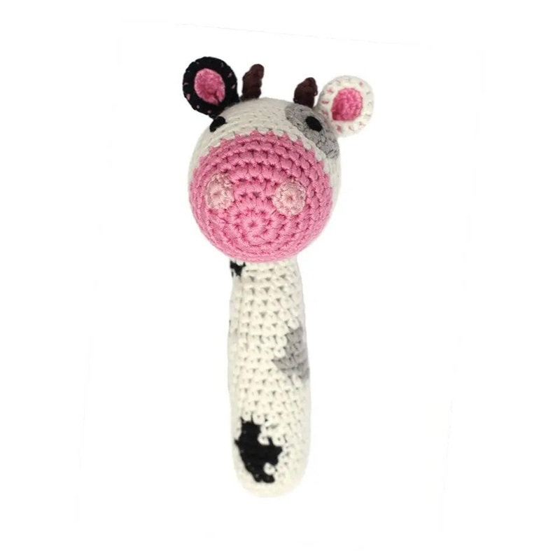 Handmade Crochet Teething Stick Rattle – Cow