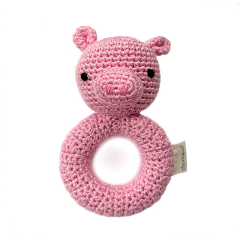 Handmade Crochet Teething Ring Rattle – Pig