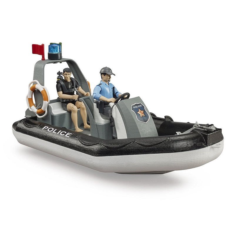 Bruder Police Boat with Rotating Beacon Light, 2 Figures, & Accessories