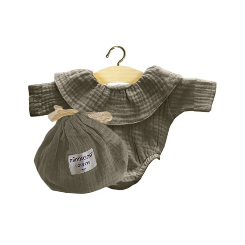 Colette Double Gauze Cotton Bodysuit | Olive Green for Minikane x Gordis Dolls