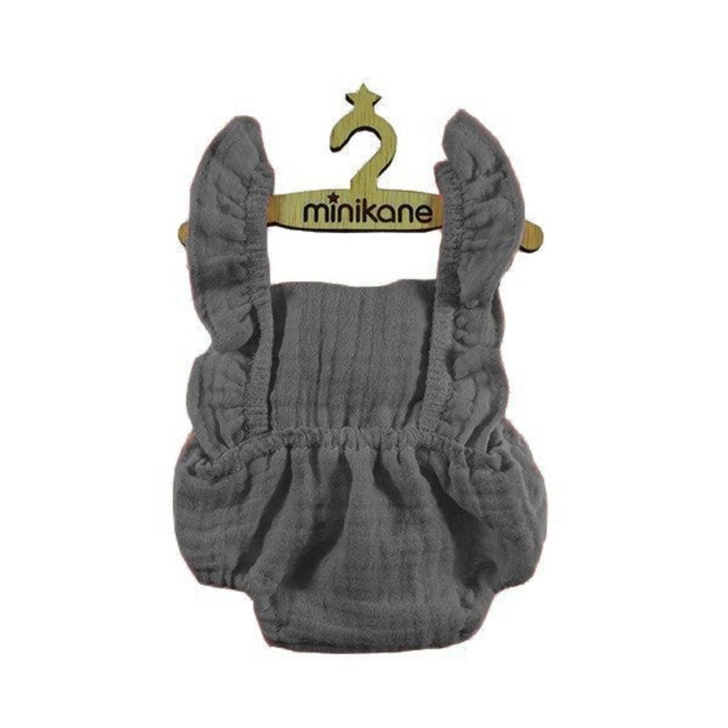 Lou Retro Romper Double Gauze Cotton | Grey for Minikane x Gordis Dolls