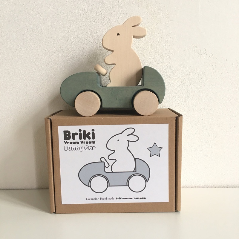 Wooden Bunny Push Toy Car in Grey by Briki Vroom Vroom