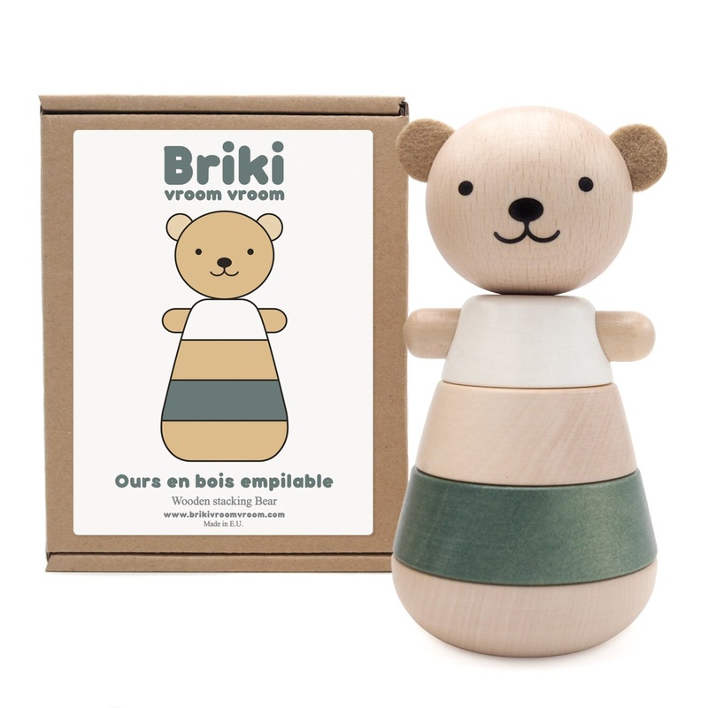 Wooden Stacking Bear in Grey by Briki Vroom Vroom