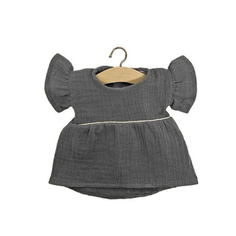 Daisy Double Gauze Cotton Dress with Piping | Charcoal Grey for Minikane x Gordis Dolls
