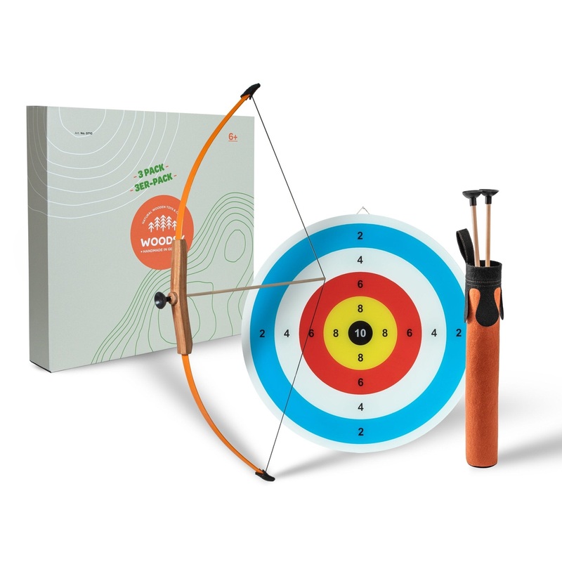Children’s Wooden Longbow, quiver, 3 Arrows. and Target