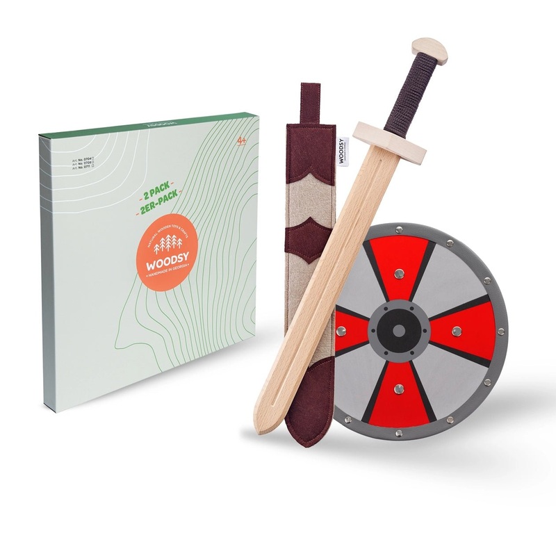 Woodsy Small Double Edged Sword  and Sheath with Round Shield